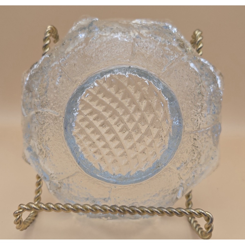 Crystal Clear Bowl Blenko Sunflower Design Aqua Vintage - Picture 9 of 16